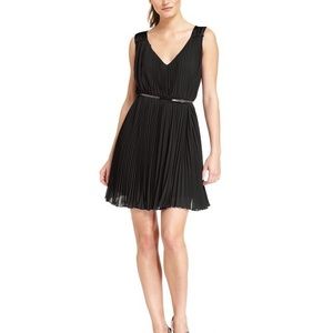 Black pleated dress with belt LBD